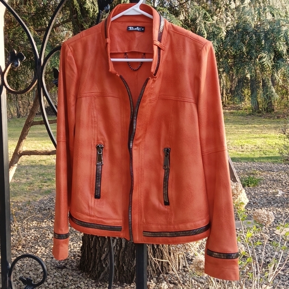 Bali Womens Orange Faux Leather JACKET size 8